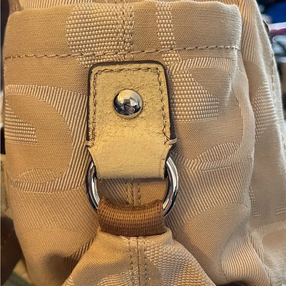 Coach Beige Signature Nylon Backpack with Leather Trim - Picture 8 of 9